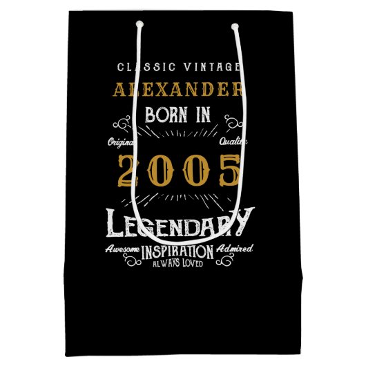 21st Birthday 2005 Add Name Legend Black Gold Medium Cadeauzakje (Achterkant)