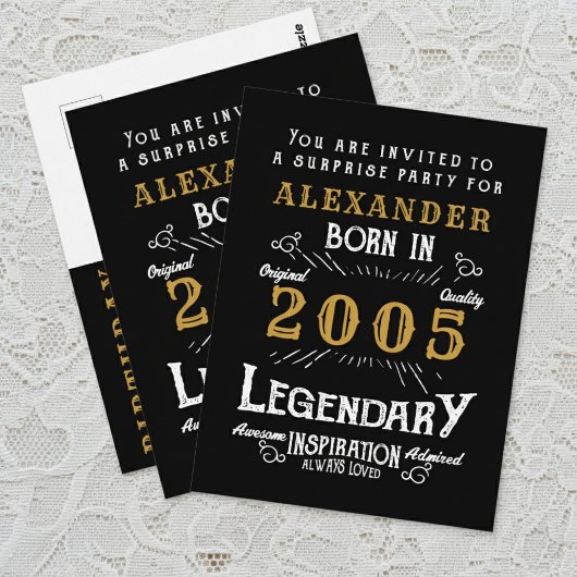 21st Birthday 2005 Black Gold Legend Invitation