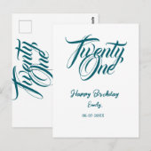 21st birthday add name date year blue template thi briefkaart (Voorkant / Achterkant)