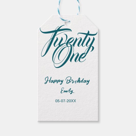 21st birthday add name date year blue template thi cadeaulabel (Voorkant)