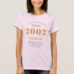 21st Birthday Born 2002 Ajouter Nom T-Shirt<br><div class="desc">Anniversaire personnalisé ajoutez votre nom et votre T-shirt année. Modifiez le nom et l'année avec le modèle fourni. Un magnifique T-shirt d'anniversaire sur mesure. Plus de cadeaux et de fournitures de fête disponibles avec le design "normes de fixation" dans le magasin.</div>