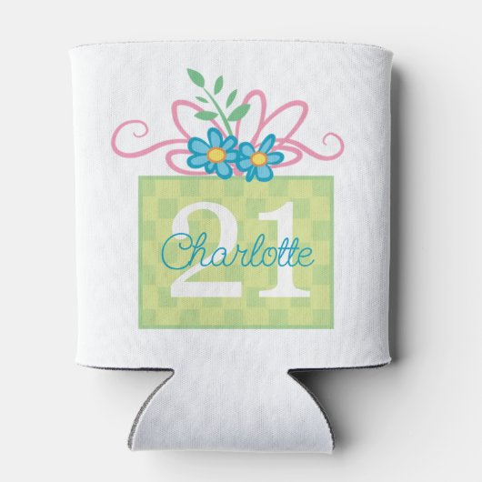 21st Birthday Floral Cake Cadeau Aangepaste naam Blikjeskoeler (Achterkant)