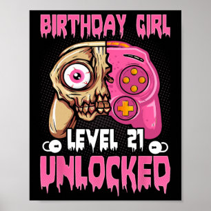 21st Birthday Girl Level 21 Ontgrendeld Videogame Poster