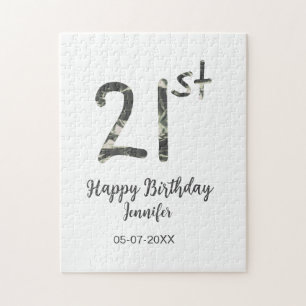 21st Birthday Naam toevoegen Datum Jaar Black sjab Legpuzzel