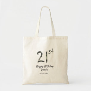 21st Birthday Naam toevoegen Datum Jaar Black sjab Tote Bag