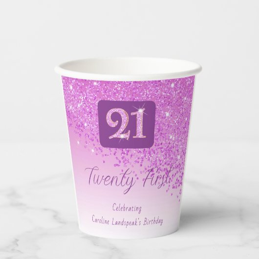 21st Birthday Party Gleaming Pink Glitter Papieren Bekers (Voorkant)