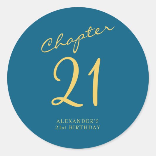 21st Birthday Party Gold Script Blue  Ronde Sticker (Voorkant)