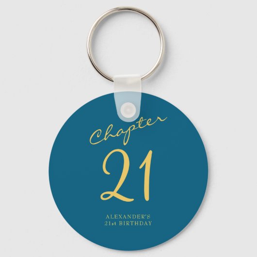 21st Birthday Party Gold Script Blue Sleutelhanger (Voorkant)