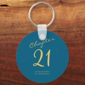 21st Birthday Party Gold Script Blue Sleutelhanger (Voorkant)