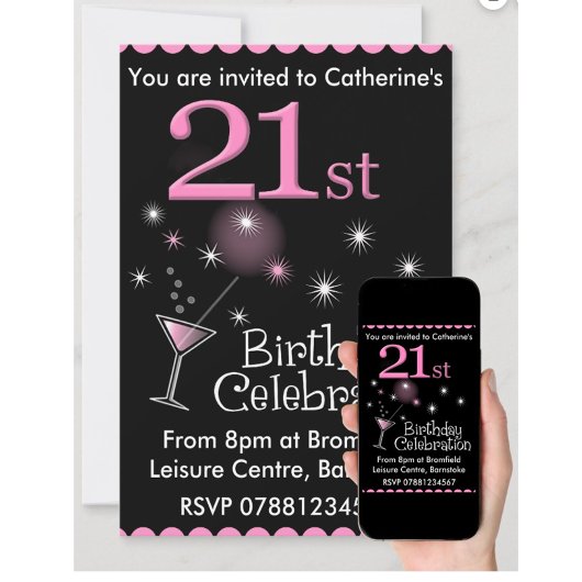 21st Birthday Party Invitation - Cocktail Glass
