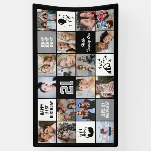21st Birthday Photo Collage Custom Black White Spandoek (Verticaal)