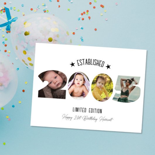 21st birthday Photo Collage established 2005 Bedankkaart