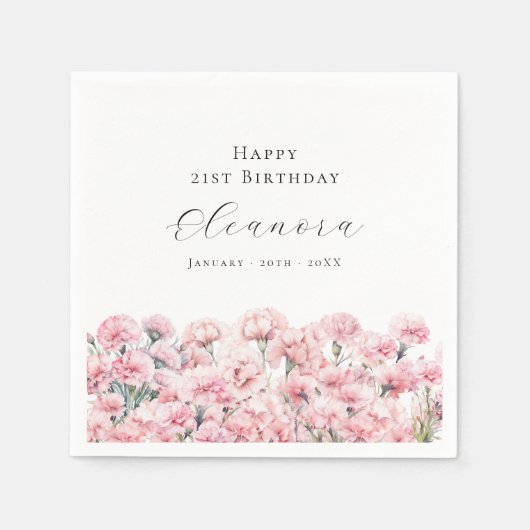21st Birthday Pink Carnation January Birth Flower Servet (Voorkant)