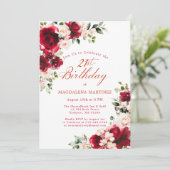 21st Birthday Red Rose Pink Peony Floral Kaart (Staand voorkant)