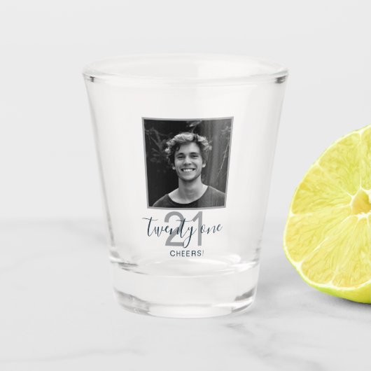 21st Birthday Twenty One Photo Trendy Script  Shot Glas (Voorkant)