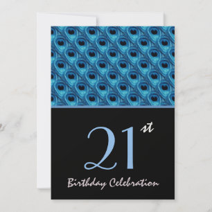 21ste Birthday Blue Peacock Feathers Sjabloon Kaart