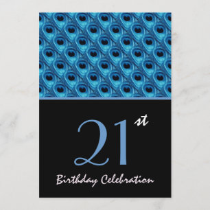 21ste Birthday Blue Peacock Feathers W1159 Kaart