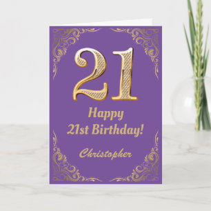 21ste Birthday Paars en Gold Glitter Lijst Kaart