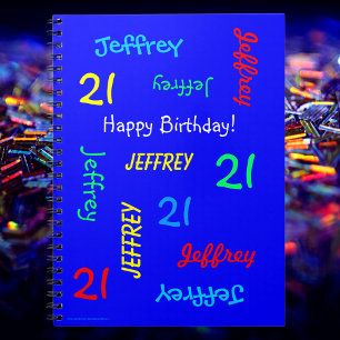 21ste Birthday Party Blue Guest Book, Herhaal naam Notitieboek