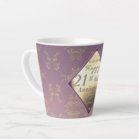 21ste bruiloft Jubileum 2Foto'sBrass en Iolite Latte Mok (Linkerhoek)