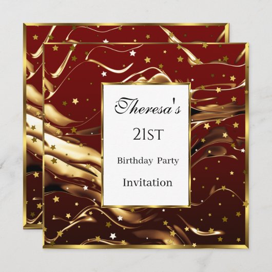 21ste Burgundy Gold Stars Birthday Party Kaart (Voorkant / Achterkant)