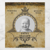 21ste geboortedag Retro monogram & foto Wijn Etiket (Enkel label)