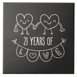 21ste Jubileum Gift Chalk Hearts Tegeltje