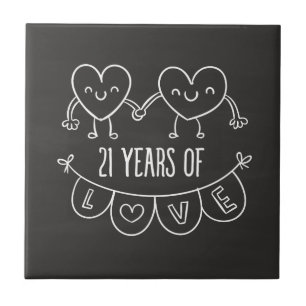 21ste Jubileum Gift Chalk Hearts Tegeltje