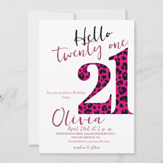 21ste Roze Moderne Stijlvolle Luipaard Verjaardags Kaart (Voorkant)