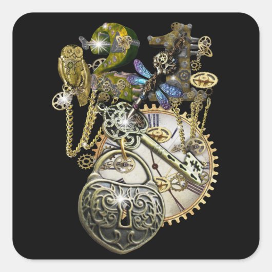 21ste Steampunk Birthday Vierkante Sticker (Voorkant)