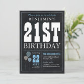 21ste verjaardag Chalkboard Blue Balloon Roche Kaart (Staand voorkant)