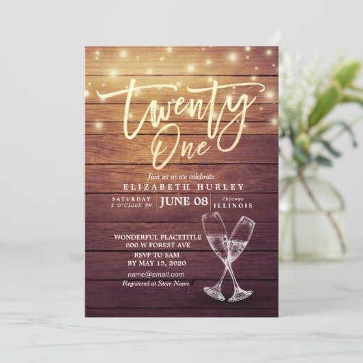 21ste verjaardag Champagne Glasses Hout Kaart (Staand voorkant)
