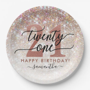 21ste verjaardag Chic Glitter Ombre Papieren Bordje