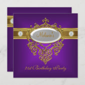 21ste verjaardag Elegant Paars Lace White Gold Kaart (Voorkant / Achterkant)