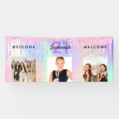 21ste verjaardag foto holografische roze druppels spandoek (Horizontaal)