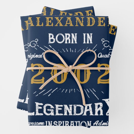 21ste verjaardag, geboren in 2002 blauw goudlegge inpakpapier vel (In situ)