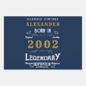 21ste verjaardag, geboren in 2002 blauw goudlegge inpakpapier vel (Voorkant)