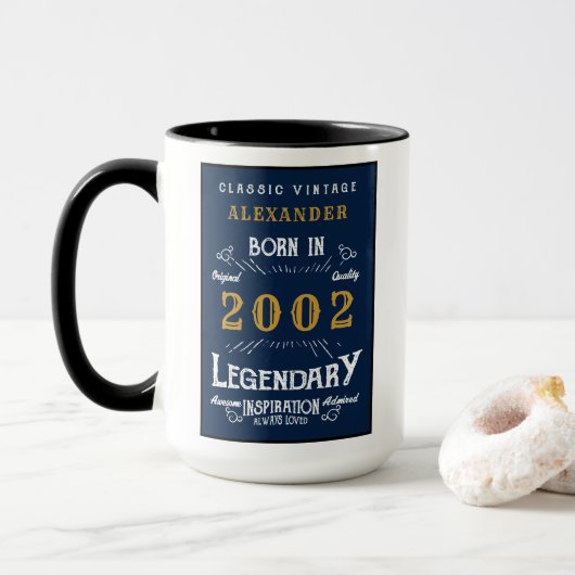 21ste verjaardag Geboren in 2002  Legend Blue Gold Mok (Met donut)