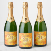 21ste Verjaardag Geel - Oranje Waterverf Sparkling Sparkling Wijnetiket (Flessen)