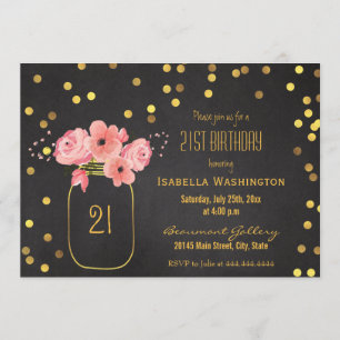 21ste verjaardag   Goud Mason Jar Confetti Chalkbo Kaart