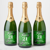 21ste Verjaardag Groen naar Zwart Waterverf Sparkl Sparkling Wijnetiket (Flessen)