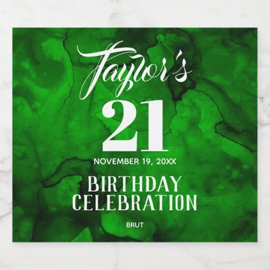21ste Verjaardag Groen naar Zwart Waterverf Sparkl Sparkling Wijnetiket (Enkel label)