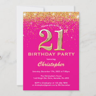 21ste verjaardag Hot Pink en Gold Glitter Confetti Kaart