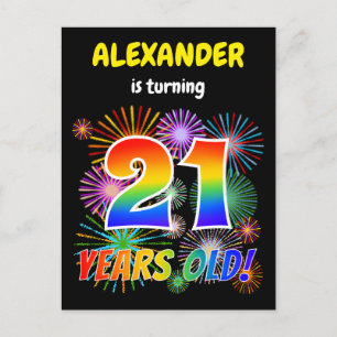 21ste verjaardag - Leuk vuurwerk, Rainbow Look "21 Briefkaart