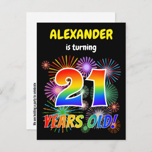 21ste verjaardag - Leuk vuurwerk, Rainbow Look "21 Briefkaart (Voorkant / Achterkant)