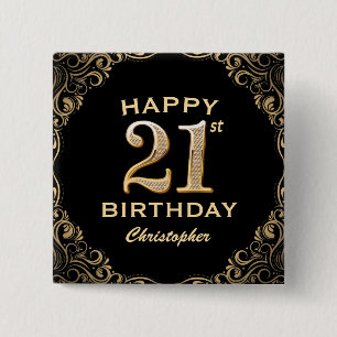 21ste verjaardag Lijst van de Partij van de Zwarte Vierkante Button 5,1 Cm