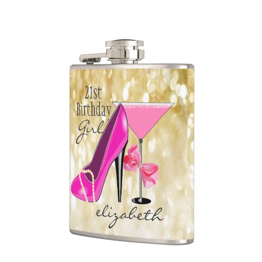 21ste verjaardag meisje Glitter Girly Chic Heupfles (Links)