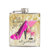 21ste verjaardag meisje Glitter Girly Chic Heupfles (Voorkant)