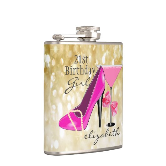 21ste verjaardag meisje Glitter Girly Chic Heupfles (Rechts)