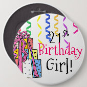 21ste verjaardag meisje groot ronde button 6,0 cm (Voorkant /achterkant)